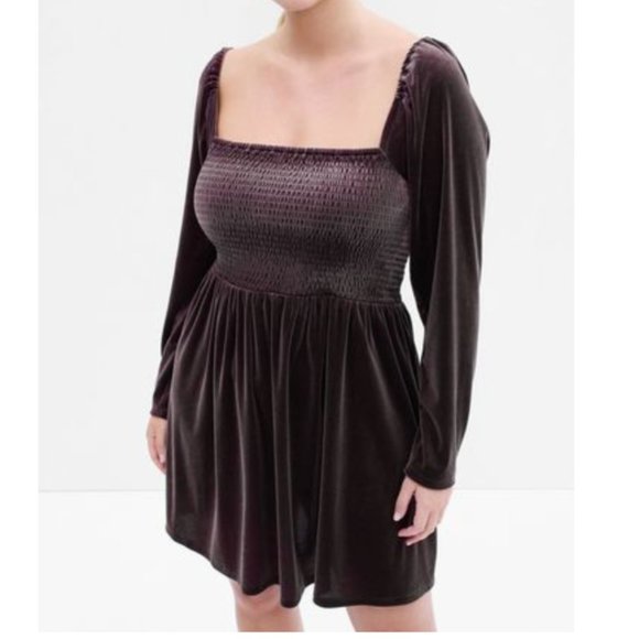 Smocked Velvet Mini Dress - Picture 5 of 9